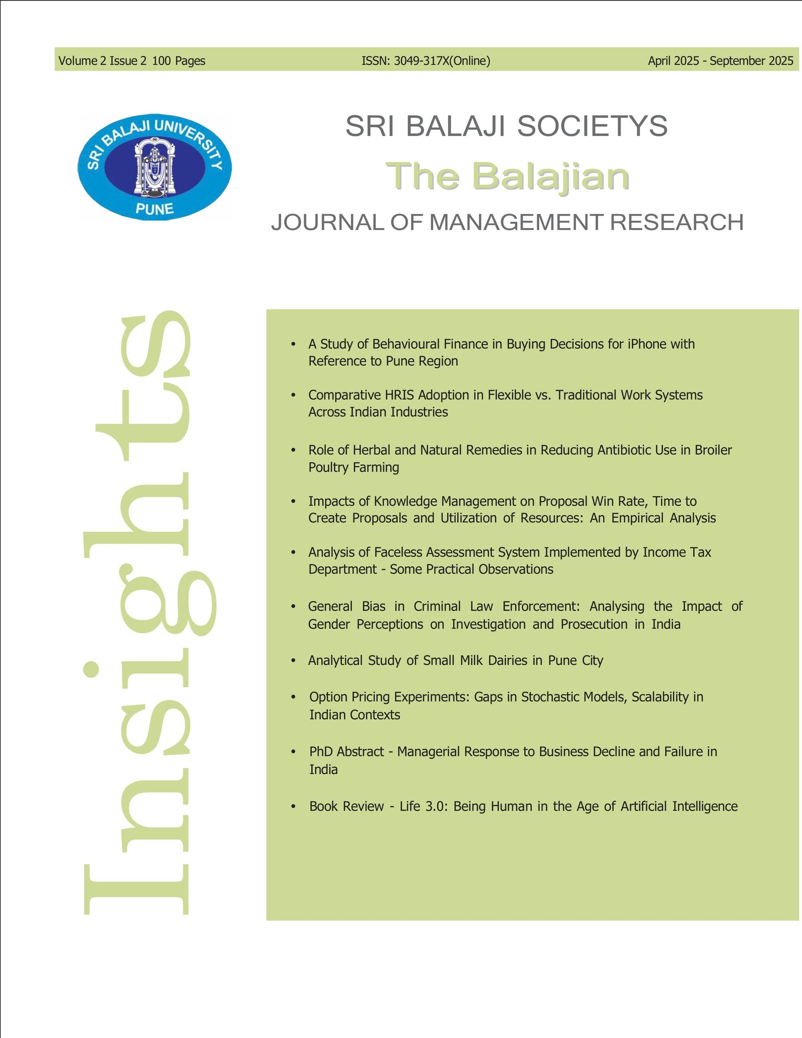 Sri Balaji Societys The Balajian Journal of Management Research