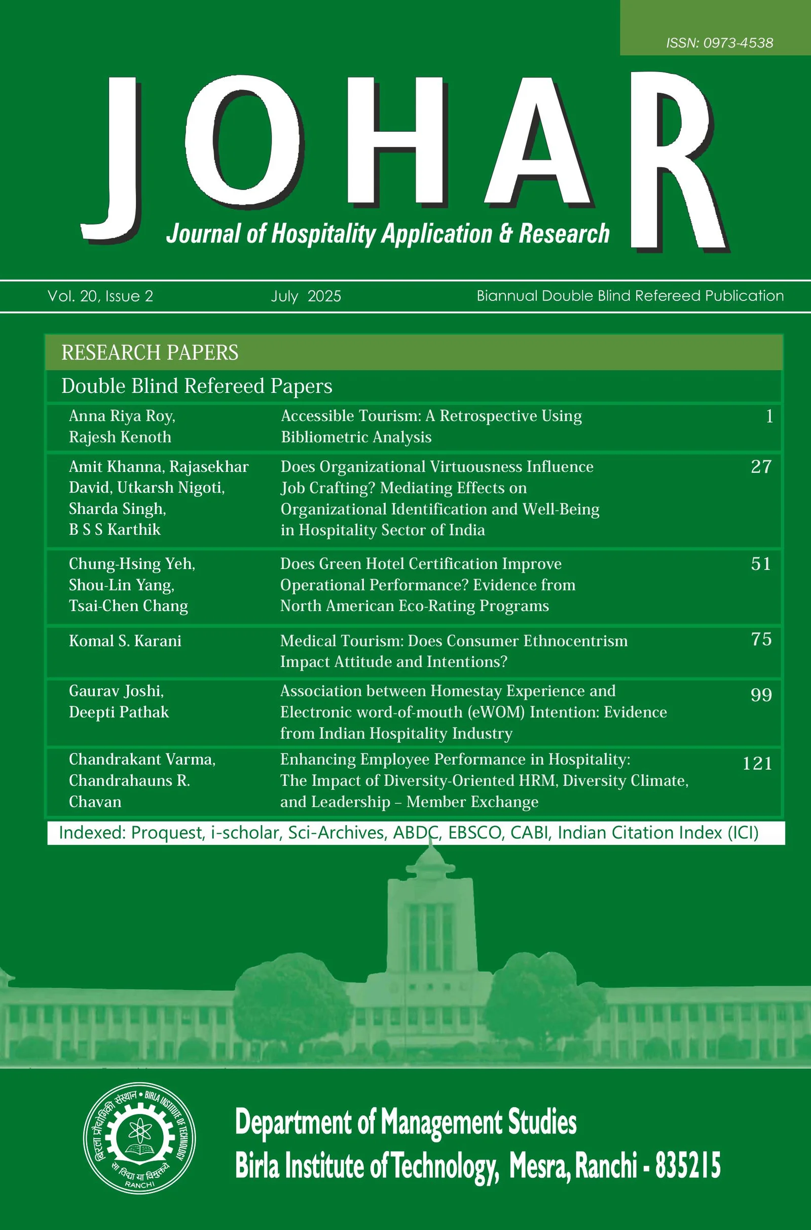 Journal of Hospitality Application and Research