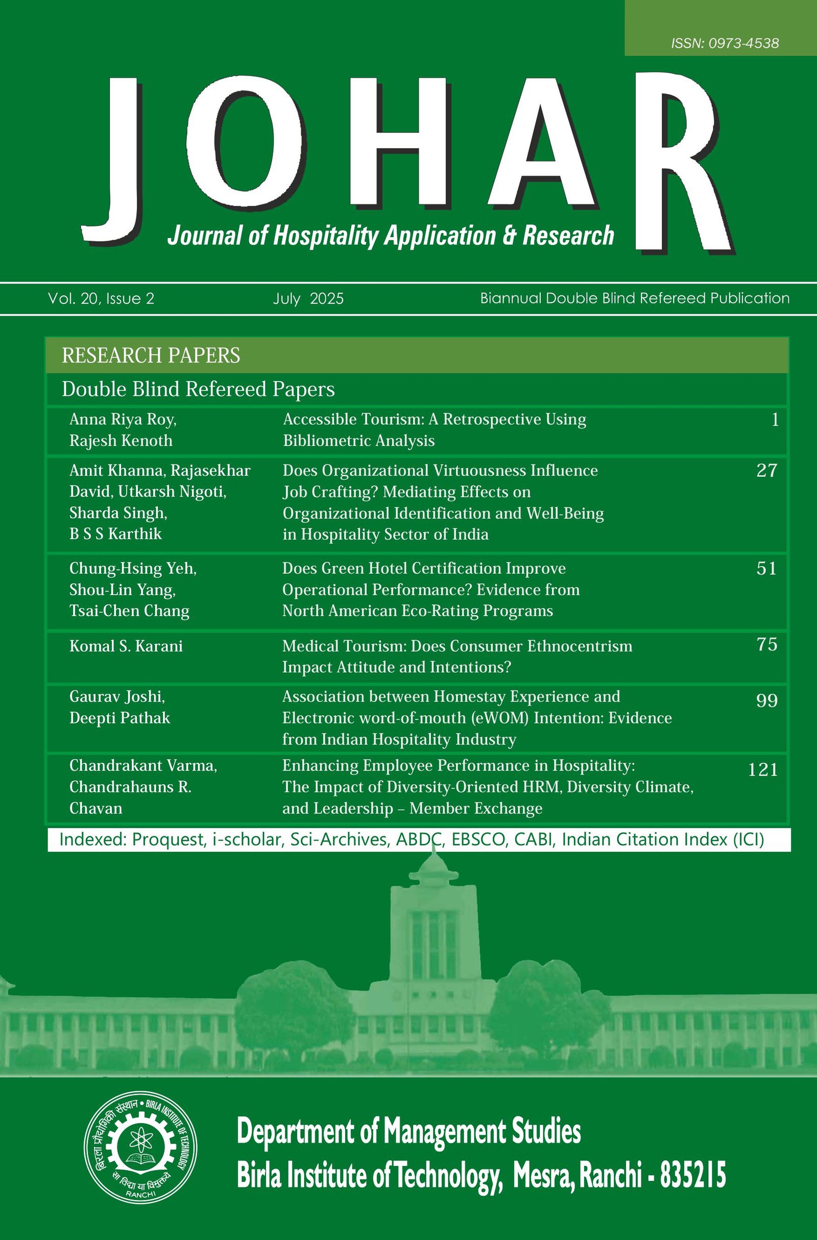 Journal of Hospitality Application and Research