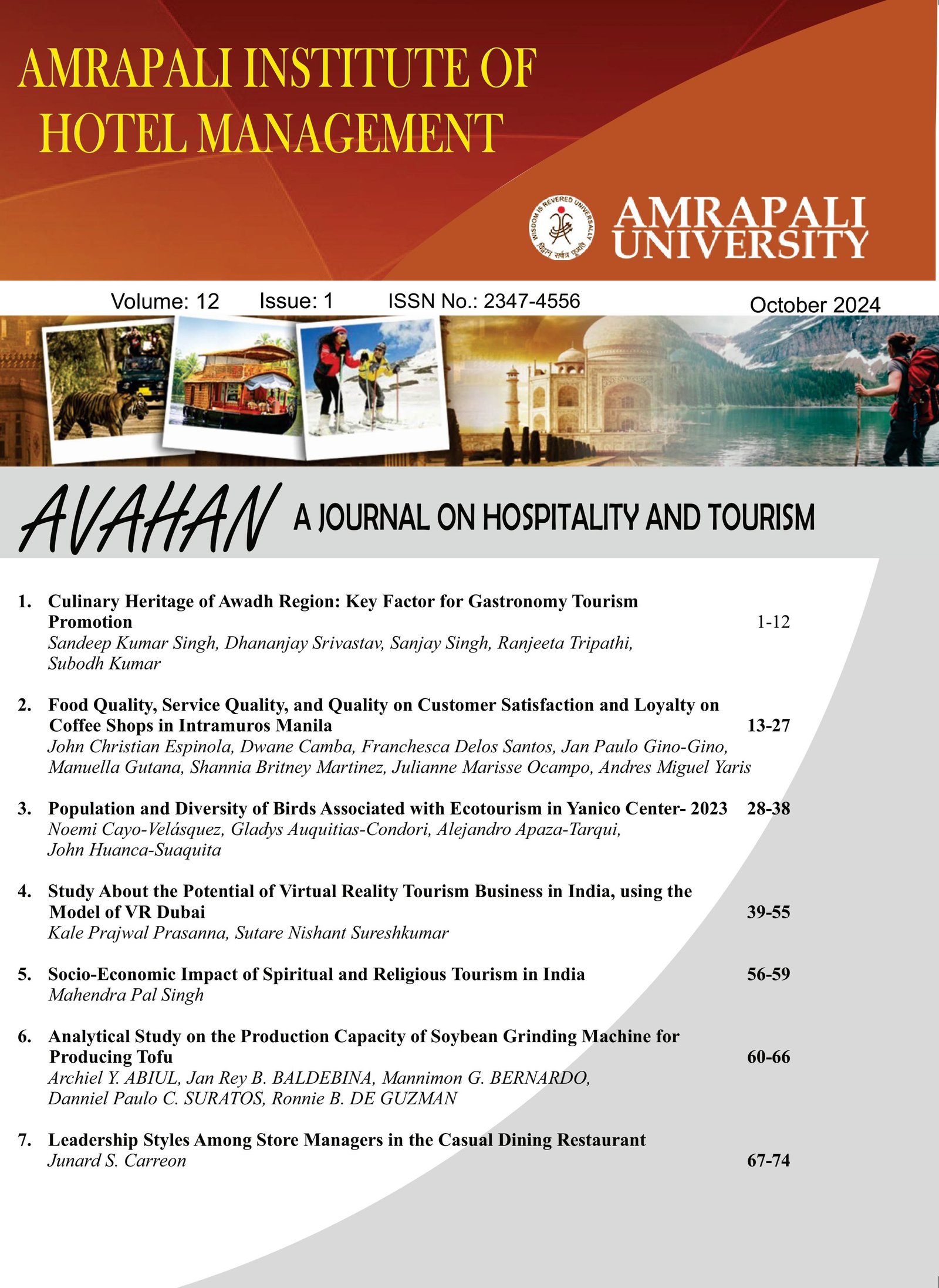 AVAHAN: A Journal on Hospitality and Tourism
