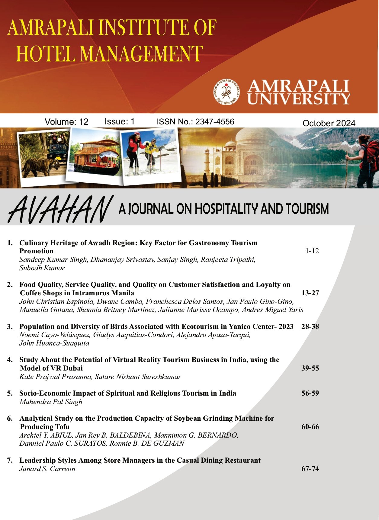 AVAHAN: A Journal on Hospitality and Tourism